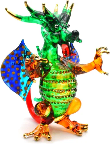 Miniatura 16 de Figura de cristal de dragón asiático chino azul verde oscuro de 2 pulgadas, estatua soplada a mano, decoración de mesa, única coleccionable
