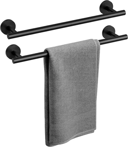 Miniatura 19 de Barra de Toalla Negra Mate, Toallero de Baño de 24 Pulgadas (Longitud Total 26 Pulgadas), Soporte de Toalla Montado en la Pared, Barra de Toalla
