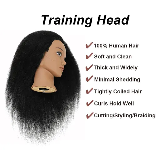 Miniatura 5 de Cabeza de maniquí con cabello humano 100% real, maniquí de cosmetología, cabeza de muñeca, peluquero, práctica de peinado, cabeza de entrenamiento