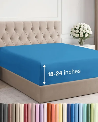 Miniatura 89 de Sábana bajera ajustable extra profunda tamaño completo – Sábana bajera individual de lujo para hotel únicamente – Se adapta fácilmente a colchones