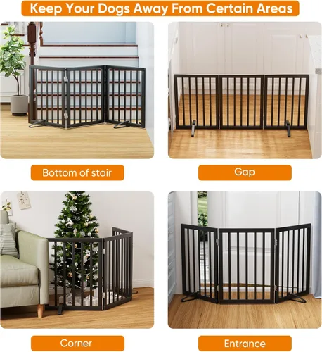 Miniatura 3 de Puerta plegable negra para mascotas de 18-55 pulgadas para escaleras y puertas, valla de puerta para cachorros