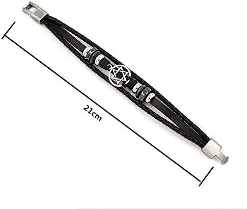 Miniatura 4 de Pulsera de piel trenzada para mujer, diseño de estrella de David, color negro
