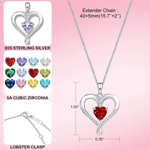 Miniatura 4 de AM ANNIS MUNN Birthstone Necklace for Women, 18K White Gold Heart Necklace Filled 925 Sterling Silver, Diamond Womens Jewelry Christmas Gifts for