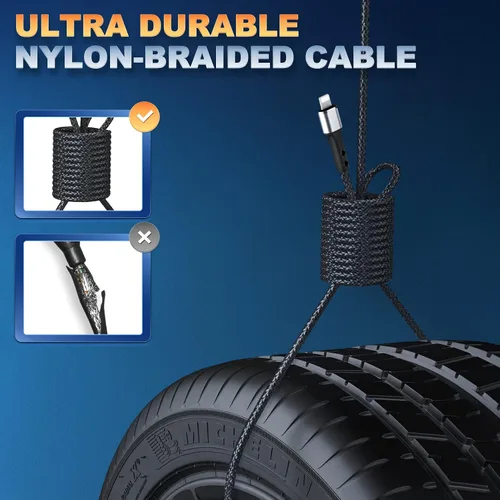 Miniatura 5 de Paquete de 2 cargadores de iPhone de 3 pies para Apple MFi, cable Lightning trenzado de nailon fuerte, cable de carga USB rápida de 2.4 A