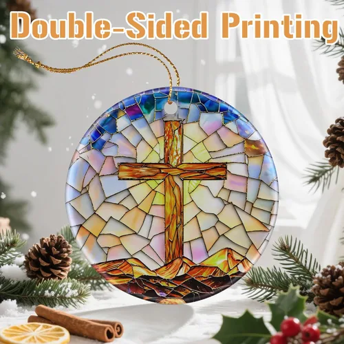Miniatura 5 de Adorno de Cruz Católica, Adornos de Navidad Cristianos, Adornos de Árbol de Navidad, Decoración Religiosa de Vacaciones Regalos para Cristianos