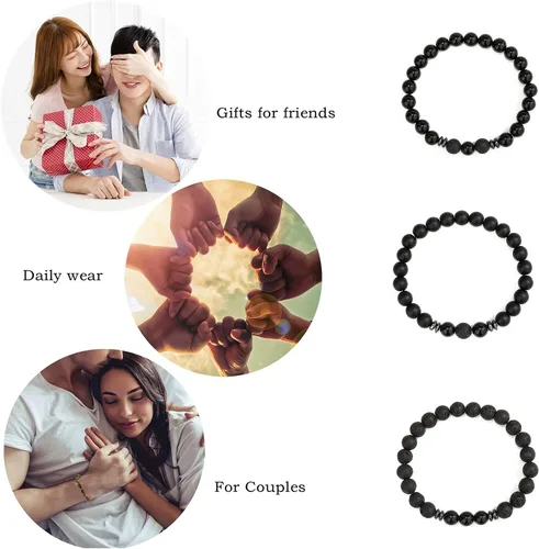 Miniatura 2 de MengPa - Pulseras de cuentas con cuentas de piedra volcánica mate y roca de lava, elástica, para hombre y mujer