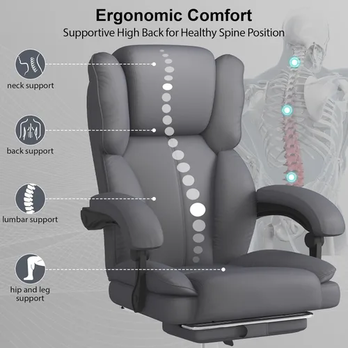 Miniatura 4 de Silla de oficina grande y alta, silla ejecutiva de escritorio de oficina en casa, silla de computadora de cuero con reposapiés retráctil