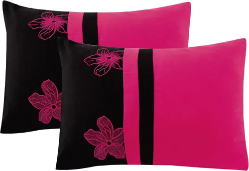 Miniatura 2 de Empire Home Fashion & Furtniture Juego de edredón bordado floral rosa y negro, juego completo de ropa de cama con juego de sábanas (matrimonial)