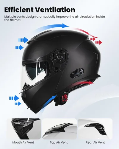 Miniatura 4 de ILM 159BT - Casco modular de motocicleta Bluetooth para 2-3 conductores, intercomunicador, casco abatible de cara completa, DOT con máscara facial
