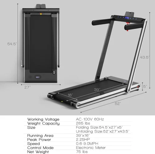 Miniatura 8 de Goplus Caminadora plegable 2 en 1, caminadora eléctrica de 2.25 HP para debajo del escritorio con pantalla LED, altavoz de dientes azules, Plateado