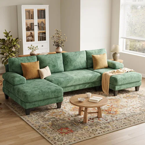 Miniatura 12 de Sofás seccionales en forma de U para sala de estar, sofá modular moderno de 112 pulgadas, sofá de felpilla gris oscuro con diván doble