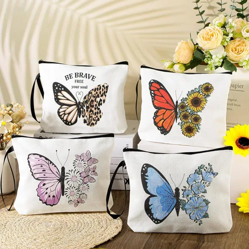 Miniatura 3 de 4 bolsas de maquillaje de mariposa para mujer, de lona, cosméticos, flores de mariposa, regalos para niñas, bolso de lona de cumpleaños, bolsas
