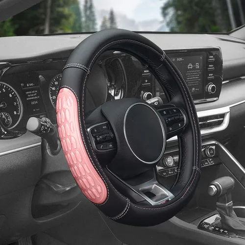 FH Group Funda de volante de silicona Ultra Grip de ajuste universal y cuero sintético que se adapta a la mayoría de automóviles, SUVs, rosa