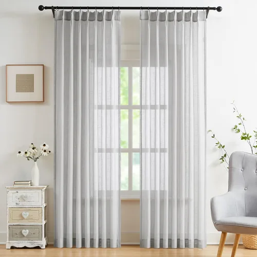 Miniatura 10 de WEST LAKE cortinas de lino natural con pinzas plegadas de 63 pulgadas de largo, 2 paneles, cortinas de estilo rústico para sala de estar