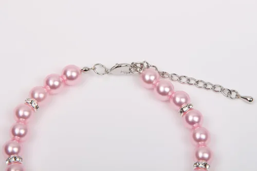 Miniatura 7 de Collar de perlas de perro y gato con diamantes de imitación, dije de corazón con dije de corazón para mascotas y cachorros (S, rosa)