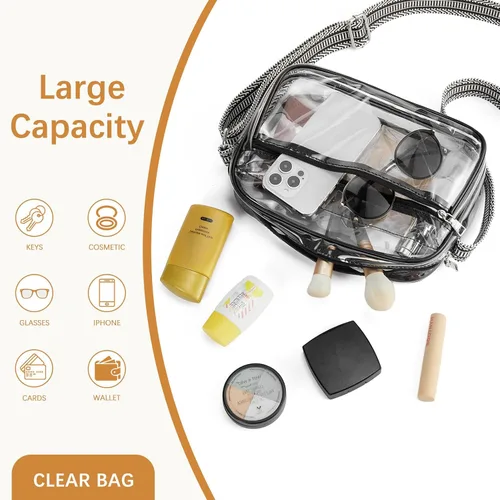 Miniatura 4 de BOSTANTEN Bolsa transparente para mujer, aprobada para estadios, bolsas transparentes pequeñas, bolso cruzado de moda para conciertos, eventos