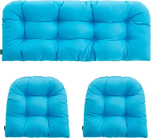 Cojines para silla de mimbre para exteriores e interiores para todo tipo de clima, de 3 piezas, 1 sofá biplaza y 2 cojines impermeables en forma de