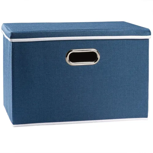 Miniatura 52 de PRANDOM Contenedor de almacenamiento plegable con tapa [1 unidad] Caja de almacenamiento decorativa de tela de lino, cesta organizadora con asas