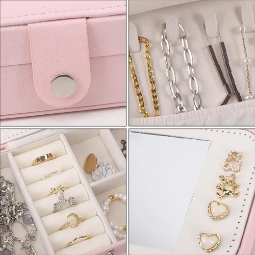 Miniatura 3 de FUNARTY Organizador de joyas de viaje, joyero rosa, joyero, organizador de joyas, artículos esenciales de viaje, regalos de cumpleaños para mujeres