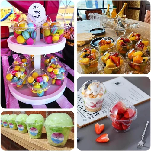 Miniatura 5 de Efavormart - Paquete de 50 tazas de plástico transparente de 7 onzas con tapas de cúpula, pudín y cuencos de frutas para eventos y concesiones a