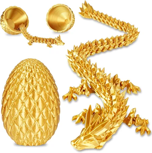 Miniatura 23 de Huevos de dragón pequeños con dragón en el interior, regalos divertidos sorpresa impresos en 3D para niños, juguetes fidget articulados de dragón Oro