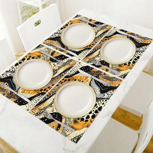 Miniatura 5 de Abstract Tiger Leopard Pattern Placemats Set of 6 Resistant Table Mats Washable Place Mats for Dinner Party Table Decoration