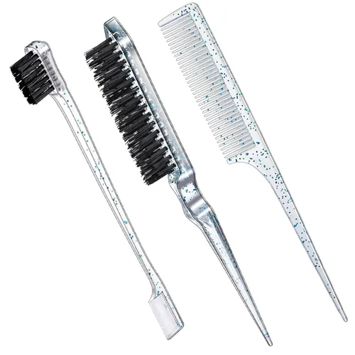 Miniatura 14 de Geiserailie Juego de 3 Cepillos para Cabello Slick Back, Cepillo de Cerdas, Control de Bordes, Peine Desenredante para Cabello Negro de Mujeres Rosa