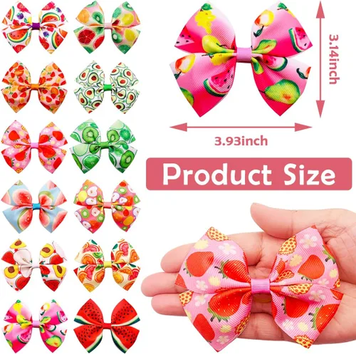 Miniatura 2 de 24 piezas/12 pares 10 cm Lazos para el pelo de perro grande con fruta de verano para perros de raza grande Bandas elásticas Lazo de pelo de perra