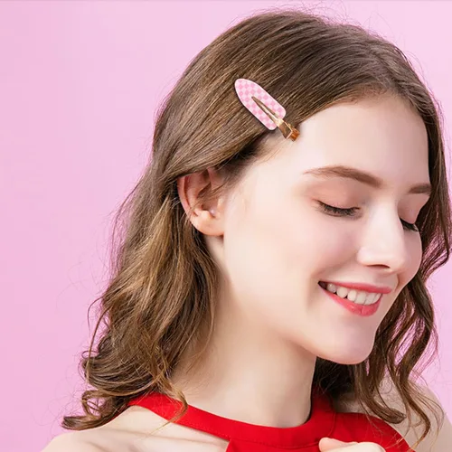 Miniatura 2 de 9 piezas de pinzas para el pelo sin dobleces, pinzas para rizos sin arrugas con diseño de cuadros, resina acrílica plana para peinado, barrette
