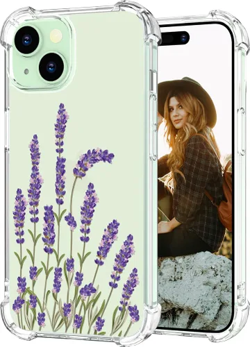 Miniatura 21 de Hungo Funda compatible con iPhone 15 Plus para mujer, diseño floral transparente, lindo, flor azul rosa Rosas Azules