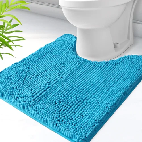 Miniatura 46 de Alfombras de baño en forma de U, alfombras de baño de felpilla súper absorbentes y respaldo antideslizante de PVC fuerte para inodoros, lavables a