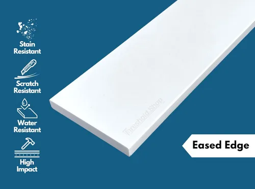 Miniatura 2 de Umbral de Mármol Artificial Súper Blanco para Bordillo de Ducha, Protector contra Salpicaduras de Tocador de Baño, Alféizar de Ventana, Transiciones