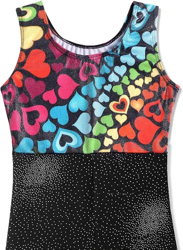 Miniatura 3 de Leotardo de gimnasia con shorts para niñas, sin mangas, para ciclismo, diseños de mariposas, flores, con brillo, color negro con rosa (Hotpink Black)