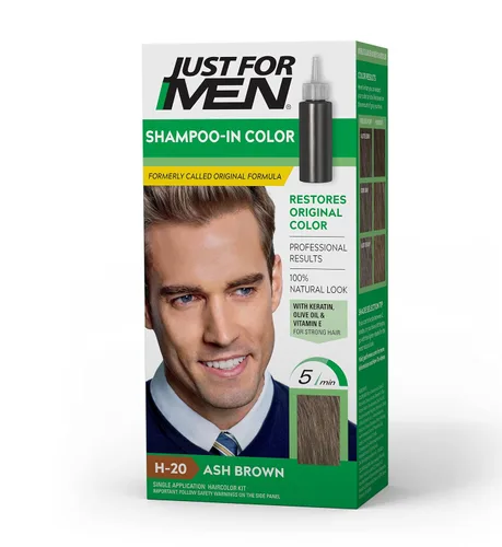 Just For Men Champú con Color (Anteriormente Fórmula Original), Color de Cabello para Hombres con Queratina y Vitamina E para Cabello Más Fuerte -