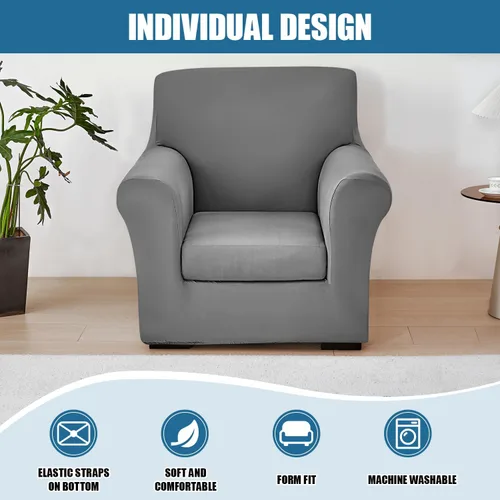 Miniatura 2 de JQinHome Funda elástica para sofá de 2 piezas Fundas para sofá, funda para sillón con funda de cojín separada para silla, protector de muebles