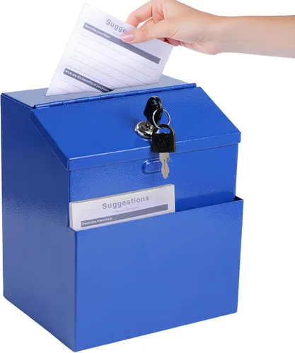 Miniatura 10 de Caja de sugerencias con ranura y cerradura y 50 hojas de sugerencias montadas en la pared Boleta de comentarios y caja de donación con candado Acero