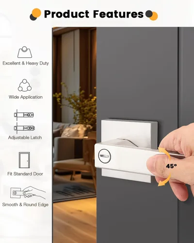 Miniatura 3 de Gobrico - Paquete de 10 manijas de privacidad cuadradas de níquel satinado, manijas interiores para puerta de dormitorio y baño, botón de giro