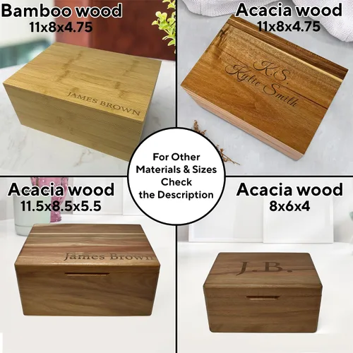 Miniatura 2 de Caja de madera grabada personalizada grande – Caja de recuerdo de madera de acacia con mensaje oculto personalizado, cajas de memoria de nogal