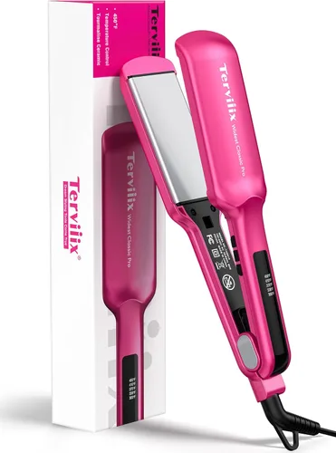 Terviiix Plancha Plana Alisadora de Pelo, Plancha Plana de Cerámica de 2 Pulgadas de Ancho para Cabello, Planchas Alisadoras Profesionales con Rosa