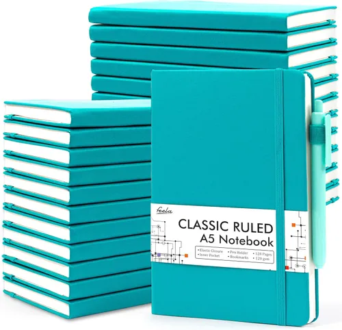 Feela - Paquete de 24 cuadernos en blanco para el trabajo, cuaderno de negocios de tapa dura con líneas para escritura y soporte para bolígrafos,