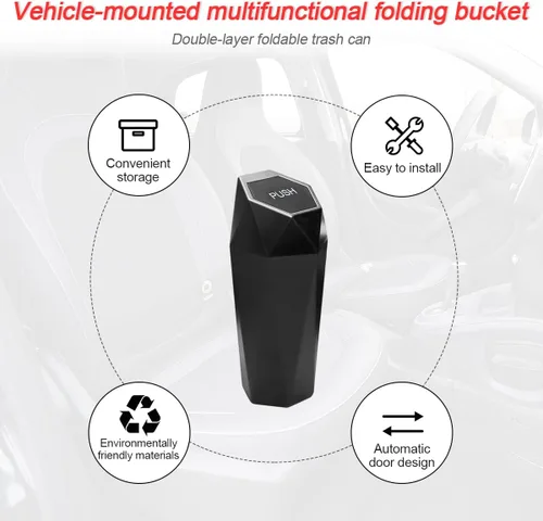 Miniatura 3 de Cubo de basura para automóvil con tapa, mini cubo de basura portátil para automóvil, pequeño diseño de diamante a prueba de fugas, contenedores