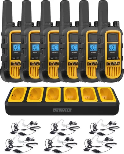 Miniatura 11 de DEWALT DXFRS300 FRS Walkie Talkies, radio de 2 vías de largo alcance, 1W, IP67 impermeable, paquete de 6 con 6 auriculares, cargador de banda