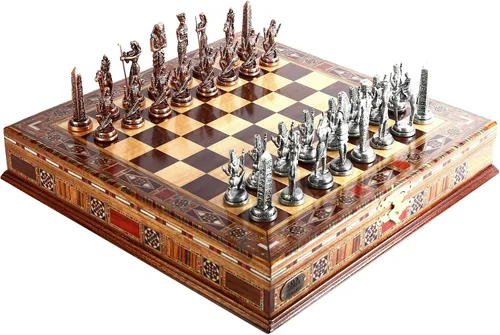 Miniatura 2 de Figuras de cobre antiguo del faraón egipcio, juego de ajedrez de metal para adultos, piezas hechas a mano y tablero de ajedrez de madera maciza