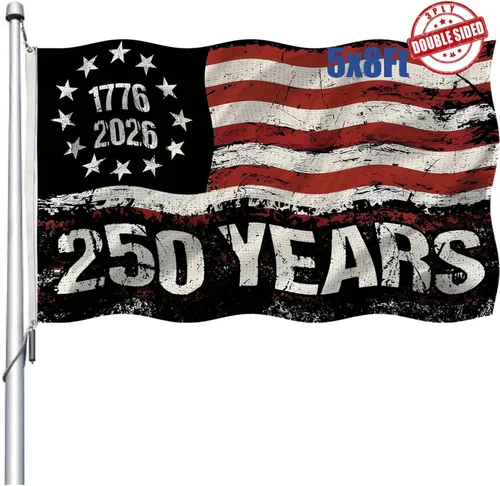 Miniatura 11 de Bandera de Estados Unidos con el número 250 de aniversario, doble cara, 3 capas, 4 x 6 pulgadas, para exteriores, resistente, 1776-2026, 250 años
