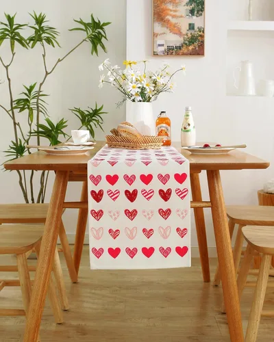 Miniatura 24 de Camino de mesa para el día de San Valentín, decoración del día de San Valentín, 70 pulgadas de largo, bordado rojo y rosa, camino de mesa de corazón
