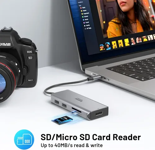 Miniatura 7 de Estación de acoplamiento USB C Monitor dual, estación de acoplamiento de triple pantalla USB C 9 en 1 a adaptador HDMI dual Displayport SD TF lector