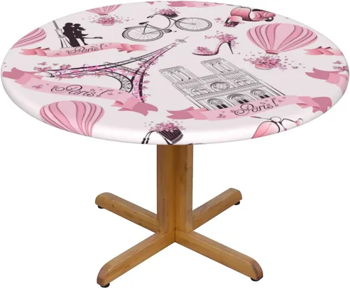 Miniatura 3 de Famame Romantic Paris - Mantel redondo ajustable con borde elástico, impermeable, con borde elástico, para interiores y exteriores, se adapta a