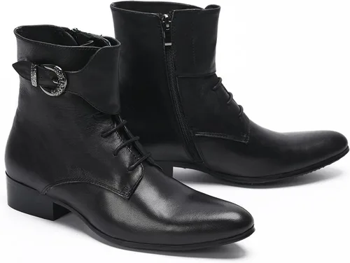 Miniatura 4 de Santimon Botas vaqueras para hombre, vestido formal, botas Chelsea de cuero genuino, botas casuales Patry de moda occidental, formal, baile