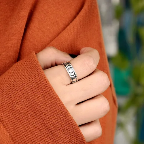 Miniatura 3 de Boho-Magic Anillo giratorio de plata de ley 925 para hombres y mujeres celestiales joyería