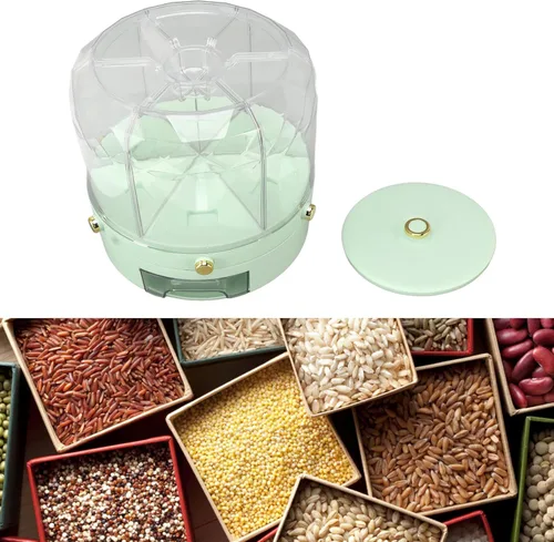 Miniatura 5 de Contenedor de almacenamiento de arroz y granos, dispensador de 13.2 lbs de capacidad, contenedor de almacenamiento de alimentos giratorio 360, caja